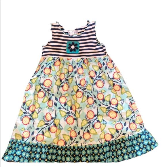 Baxter and Beatrice Dress Girls Size 6X Floral Striped Sleeveless Pretty Summer - Picture 1 of 7